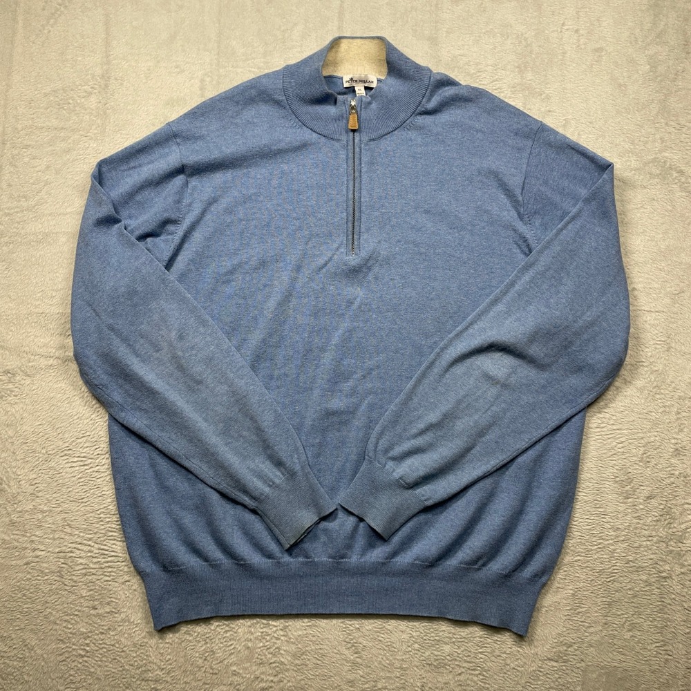 Peter Millar Quarter Zip Sweater Mens XL Blue Pima Cotton Silk Cashmere‎ Blend